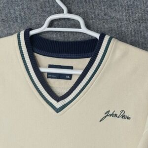 Vintage John Deere Swingster V-Neck Sweater Mens XL Made in USA Striped‎ Trim